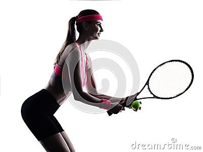 Woman tennis player portrait silhouette Stock Photo