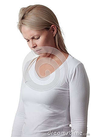 Woman tests nuchal rigidity. meningitis Stock Photo