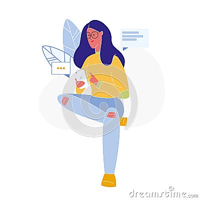 Woman Texting Online Flat Vector Illustration Vector Illustration