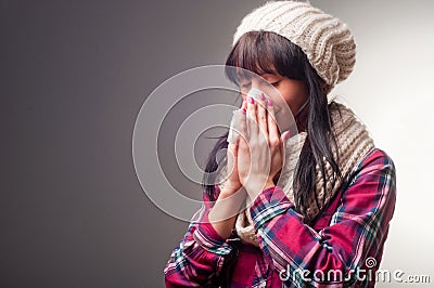 Woman with thermometer sick colds Stock Photo