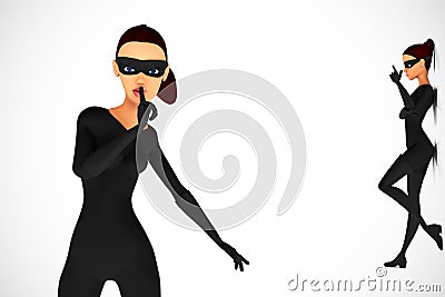Woman thief in pose on white background Stock Photo