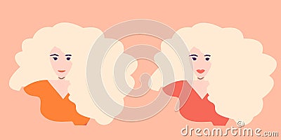 Woman with thin and full lips. Lips augmentation. Before and after concept. Vector illustration Stock Photo