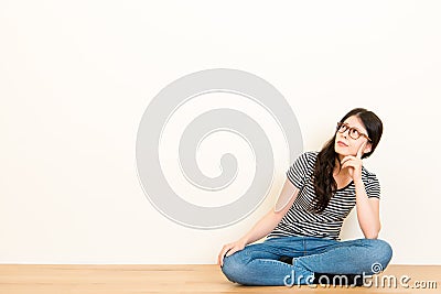 Woman thinking question feel confusion Stock Photo