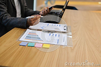 woman thinking, working organizing plan with smart phone, analyz Stock Photo