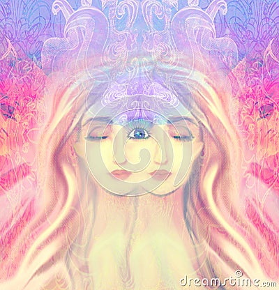 Woman with third eye Stock Photo