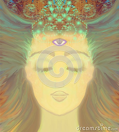 Woman with third eye, psychic supernatural senses Cartoon Illustration