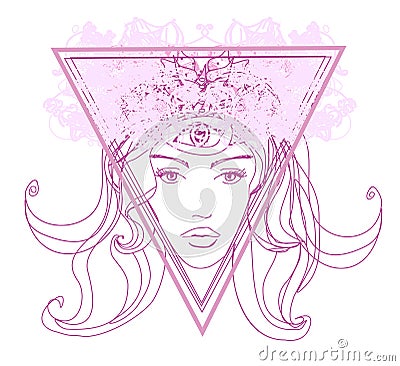 Woman with third eye, psychic supernatural senses Vector Illustration