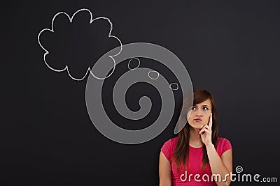 Woman with thought bubble Stock Photo