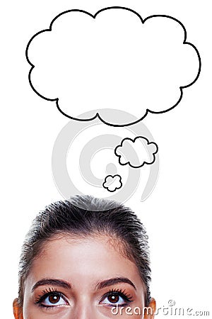 Woman with thought bubbles Stock Photo