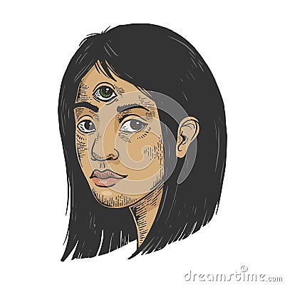 Woman with three eyes engraving vector Vector Illustration