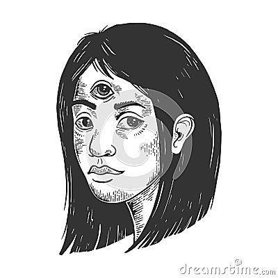 Woman with three eyes engraving vector Vector Illustration