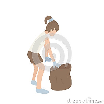 Woman throw plastic bag Vector Illustration