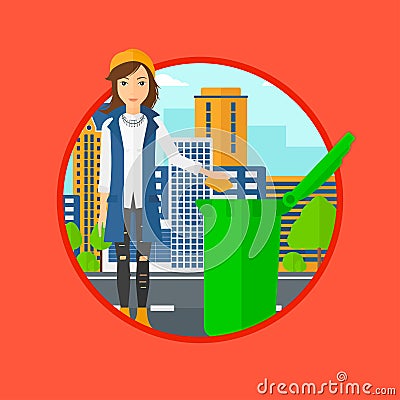 Woman throwing away trash. Vector Illustration