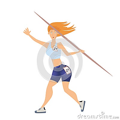 Woman throwing the javelin. Vector illustration, isolated on white. Vector Illustration