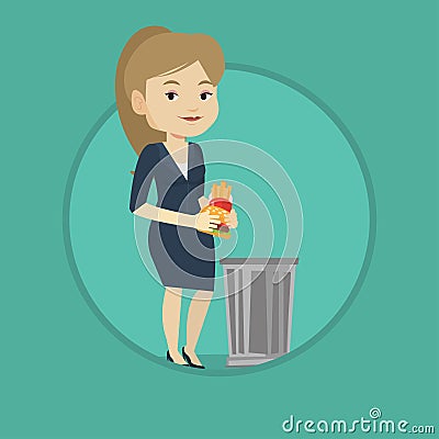 Woman throwing junk food vector illustration. Vector Illustration