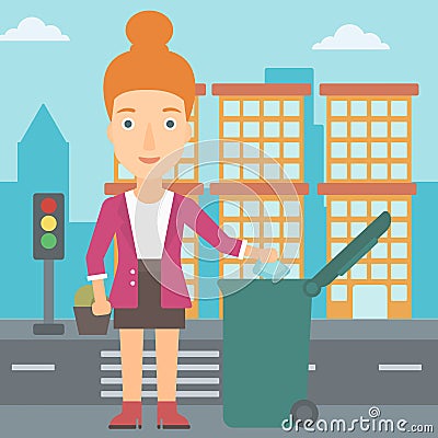 Woman throwing trash. Vector Illustration