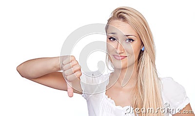 Woman with thumbs down Stock Photo
