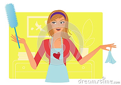 Woman tidying up her flat Vector Illustration