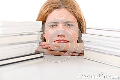 Woman Tired of Studying Stock Photo