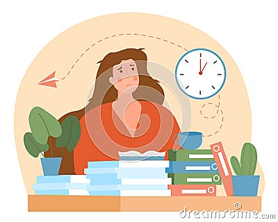 Woman tired working Vector Illustration