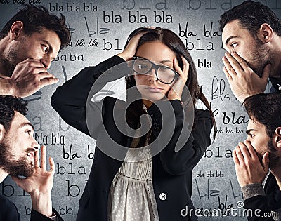 Woman from too much chatter Stock Photo