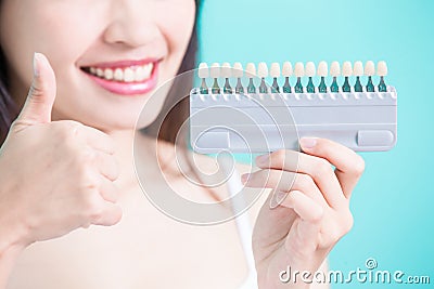 Woman with tooth whiten Stock Photo