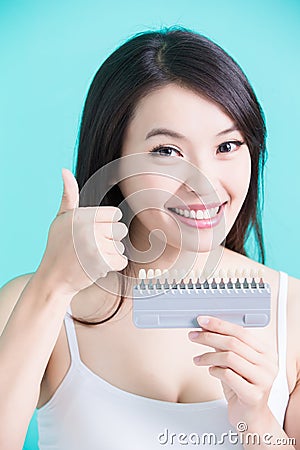 Woman with tooth whiten Stock Photo