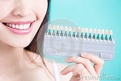 Woman with tooth whiten Stock Photo