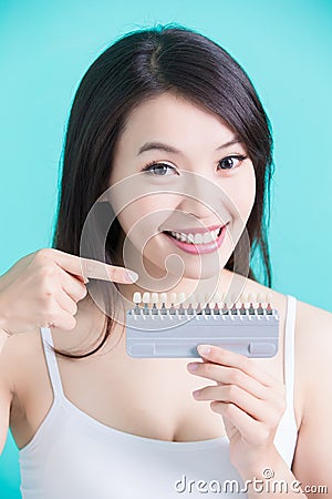 Woman with tooth whiten Stock Photo