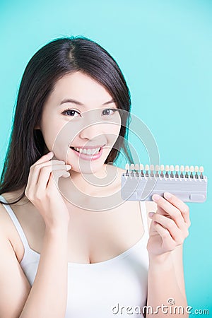 Woman with tooth whiten Stock Photo