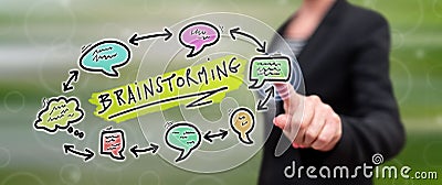 Woman touching a brainstorming concept Stock Photo