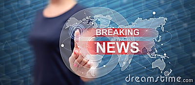 Woman touching a breaking news concept Stock Photo