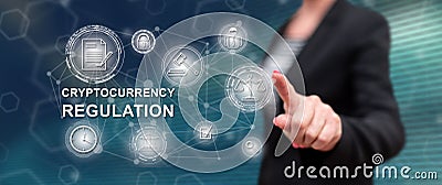 Woman touching a cryptocurrency regulation concept Stock Photo