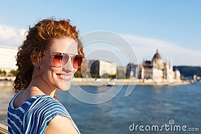 Woman tourist in sunglasses in Budapest Stock Photo