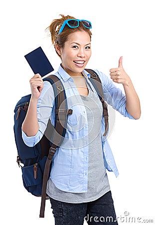 Woman tourist traveler holding passport Stock Photo