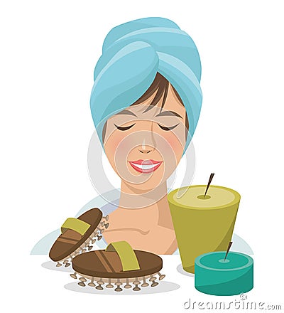 Woman towel spa massage and therapy Vector Illustration