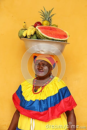 Woman in traditional dress in Cartagena de Indias, Colombia Editorial Stock Photo