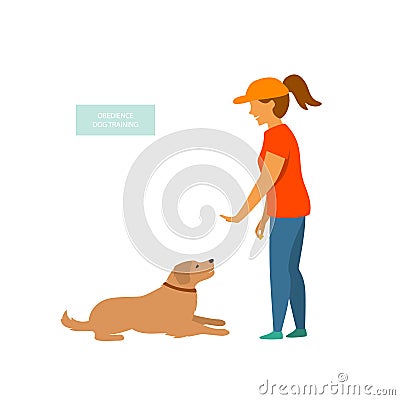 Woman training a dog basic commands isolated vector Vector Illustration