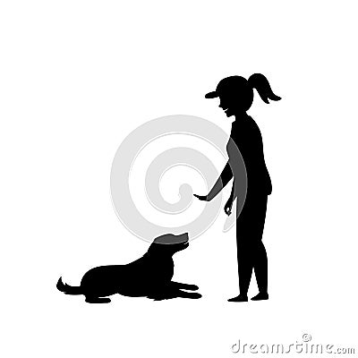 Woman training a dog basic commands Vector Illustration