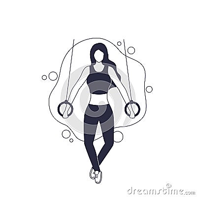 woman training with gymnastic rings, gym workout Vector Illustration