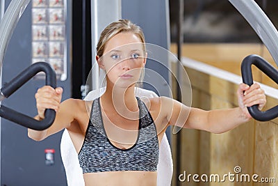 woman training pectorals Stock Photo