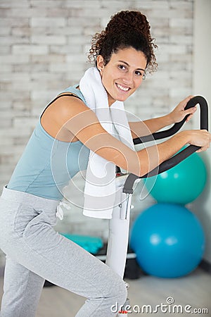 woman training on step machine Stock Photo