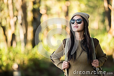Woman traveler going alone Stock Photo