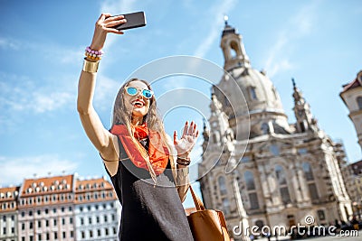 Woman traveling in Dresden city, Germany Stock Photo