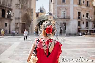 Woman traveling in Valencia city Stock Photo