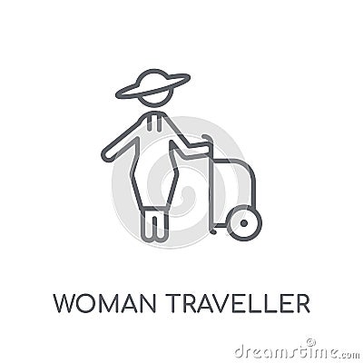 Woman Traveller linear icon. Modern outline Woman Traveller logo Vector Illustration