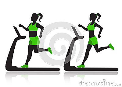 Woman on a treadmill resets overweight Vector Illustration