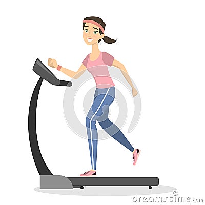 Woman on treadmill. Vector Illustration