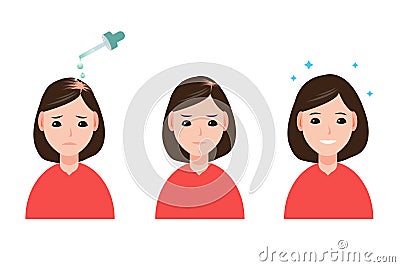 The woman treat hair loss vector isolated on white background. Cartoon Illustration