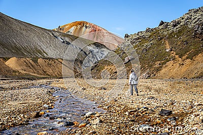 Woman Treking in Iceland Stock Photo